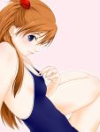  blue_eyes brown_hair flat_chest long_hair neon_genesis_evangelion one-piece_swimsuit orange_hair school_swimsuit sitting smile solo souryuu_asuka_langley swimsuit thigh_gap 