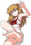  barefoot brown_hair feet from_below hands heriyama jpeg_artifacts long_hair neon_genesis_evangelion panties rebuild_of_evangelion shikinami_asuka_langley smile souryuu_asuka_langley striped striped_panties toenails toes underwear 