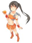  arancia bad_id black_hair food fruit legs midriff navel nnyu orange orange_dress original skirt solo white_background 