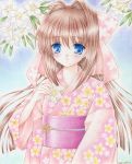  bad_id blue_eyes blush brown_hair da_capo da_capo_ii flower japanese_clothes kimono long_hair solo traditional_media yukiou 