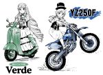  dirtbike dress hat long_hair motor_vehicle motorcycle multiple_girls rozen_maiden scooter shirayuki_shoushirou short_hair sitting souseiseki suiseiseki top_hat vehicle very_long_hair vespa wheelie 