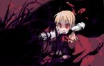 1girl black_dress blonde_hair darkness dress ex-rumia fang long_hair neck_ribbon outstretched_arms pointy_ears red_eyes ribbon rumia solo spread_arms touhou wamtail 