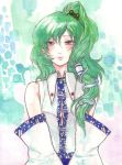  chihiro_(artist) detached_sleeves green_hair hair_ornament japanese_clothes kochiya_sanae long_hair miko snake touhou yellow_eyes 