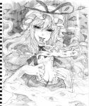  chihiro_(artist) chihiro_(kemonomichi) cleavage eyes graphite_(medium) hat highres monochrome touhou traditional_media yakumo_yukari 