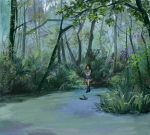  forest kneehighs nature original salamander_(artist) school_uniform serafuku short_hair socks tree water 