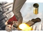  428 boots bullet canaan canaan_(character) falling flat_chest gun itou_(onsoku_tassha) red_eyes shell_casing weapon white_hair 