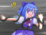  blue_eyes blue_hair blush bow cat_tail chen cirno des hair_bow multiple_tails open_mouth purple_eyes ribbon tail tail_wrap touhou 