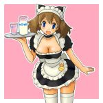  blue_eyes brown_hair cleavage haruka_(pokemon) maid milk pokemon tsumitani_daisuke 