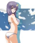  bad_id bespectacled bikini glasses highres looking_back patchouli_knowledge rock_heart swimsuit touhou 