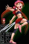  character_sheet fang from_below gegege_no_kitarou haruyama loli miniskirt nekomusume red_hair redhead skirt solo sword tubetop twintails weapon 