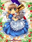  armor armored_dress brown_hair fiona_mayfield food fruit gloves maid strawberry sword weapon 