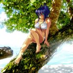  bikini frilled_bikini frills in_tree king_of_fighters leona_heidern long_hair lowres sakura_mafumi sitting sitting_in_tree swimsuit tree 
