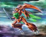  claws flying insect_wings leprechaun_(abd) leprechaun_(aura_battler_dunbine) mecha poteto poteto335 solo sword weapon wings 