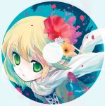  blonde_hair butterfly circle flower green_eyes hair_flower hair_ornament itou_life mizuhashi_parsee pointy_ears scarf short_hair touhou 