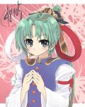  alternate_hairstyle bad_id blue_eyes green_hair long_hair ribbon shiba_(artist) shibatenko shikieiki_yamaxanadu solo touhou 