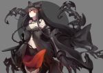  1girl bare_shoulders black_bow black_hair bow breasts choker claws glowing glowing_eyes gothic_lolita hair_bow highres kantai_collection lolita_fashion long_hair navel red_eyes roong seaplane_tender_hime shinkaisei-kan solo tongue 