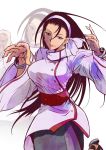  1girl bangle black_hair blue_eyes bracelet breasts chinese_clothes cowboy_shot earrings hairband jewelry kagehi_no_loo kagura_chizuru king_of_fighters large_breasts long_hair solo zoom_layer 