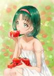  1girl akimoto_komachi dress galibo green_eyes green_hair long_hair precure solo tomato wet white_dress yes!_precure_5 