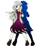  1girl blush_stickers grey_hair hand_on_own_face kishin_sagume legacy_of_lunatic_kingdom looking_at_viewer lowres official_art oota_jun&#039;ya red_eyes shadow single_wing solo touhou wings 