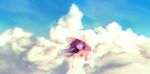  1girl clouds cloudy_sky dress earrings flower hand_on_headwear hat hat_ribbon jewelry long_hair original ribbon sky tears white_dress yuuji_(artist) 