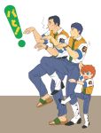  1girl 2boys black_hair cigarette gotou_kiichi izumi_noa kidou_keisatsu_patlabor multiple_boys necktie orange_hair parody pose shimashiro shinohara_asuma smoking sweatdrop uniform watch watch yotsubato! younger 