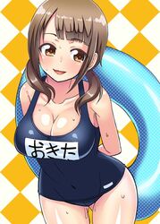  1girl brown_hair cute okita_sawa smile swimsuit tagme tari_tari twintails 