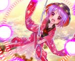  1girl bowl hat japanese_clothes kimono needle neme obi open_mouth purple_hair sash short_hair sukuna_shinmyoumaru touhou 