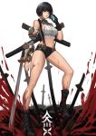  absurdres bob_cut boots cellphone cherrylich highres mechanical_arm midriff original phone sheath sleeveless suspenders sword weapon 