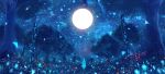  1girl blue bou_nin field full_moon glowing long_hair moon night night_sky original scenery sky solo tree 