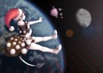  1girl book doremy_sweet dress earth hat highres lens_flare moon nightcap planet pom_pom_(clothes) sky space star_(sky) starry_sky tail touhou velkia 