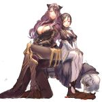  armor blood breasts brown_hair camilla_(fire_emblem_if) cleavage eyepatch fire_emblem fire_emblem_if hair_over_one_eye human_chair human_furniture kitsune_n long_hair my_unit_(fire_emblem_if) nosebleed purple_hair red_eyes violet_eyes white_hair zero_(fire_emblem_if) 