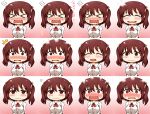  &gt;_&lt; 1girl @_@ artist_request blush breasts brown_eyes brown_hair closed_eyes ebina_nana himouto!_umaru-chan large_breasts long_hair looking_at_viewer open_mouth school_uniform smile smoke solo sweat tears translation_request twintails wavy_mouth 