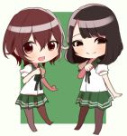  2girls black_hair brown_hair cosplay hidaka_rina kantai_collection multiple_girls mutsuki_(kantai_collection) mutsuki_(kantai_collection)_(cosplay) neckerchief pantyhose real_life real_life_insert school_uniform seiyuu seiyuu_connection serafuku short_hair sinsihukunokonaka skirt smile 