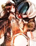  1girl aiming_at_viewer arm_cannon black_hair black_wings bow brown_eyes cape embers feathered_wings hair_bow highres jan_(artist) long_hair looking_at_viewer miniskirt open_mouth reiuji_utsuho short_sleeves skirt solo third_eye touhou upper_body weapon wings 