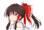  1girl bow brown_hair close-up detached_sleeves face hair_bow hair_tubes hakurei_reimu japanese_clothes long_hair looking_at_viewer miko open_mouth ponytail red_eyes solo touhou upper_body yamaguchi_satoshi 