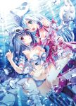  2girls bikini blue_eyes blue_hair breasts cover cover_page crustacean doujinshi multiple_girls ocean original personification riolabo squid swimsuit thigh-highs underwater 