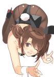  animal_ears brown_eyes brown_hair bunnysuit high_heels highres idolmaster idolmaster_cinderella_girls mibu_natsuki one_eye_closed rabbit_ears shimamura_uzuki v 