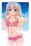  1girl bikini blue_eyes charlotte_(anime) licking long_hair popsicle silver_hair swimsuit tomori_nao touon towel twintails two_side_up 