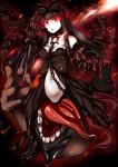  1girl bare_shoulders black_bow black_hair bow chain choker claws glowing glowing_eyes gothic_lolita hair_bow kantai_collection lolita_fashion long_hair navel red_eyes seaplane_tender_hime shinkaisei-kan solo spikes tongue yottin 