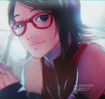  black_hair glasses ilabarattolo naruto red-framed_glasses short_hair smile uchiha_sarada 