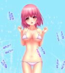  1girl absurdres bikini blush breasts butterfly highres large_breasts looking_at_viewer navel open_mouth pink_hair red_eyes saigyouji_yuyuko short_hair shounen_(hogehoge) side-tie_bikini solo swimsuit touhou 