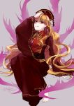  1girl absurdly_long_hair augetsix bangs barefoot dated hand_on_head hat junko_(touhou) legacy_of_lunatic_kingdom long_hair long_sleeves looking_at_viewer red_eyes shaded_face sitting smile solo tagme touhou twitter_username very_long_hair wide_sleeves 