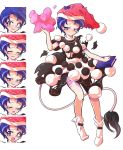  1girl after_battle blue_eyes blue_hair book cow_tail crying dairi damaged doremy_sweet dress frown marshmallow sad short_hair socks solo solo_focus tachi-e tail torn_clothes touhou 