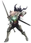  1boy absurdres armor armored_boots fate/apocrypha fate_(series) gauntlets highres holding_sword holding_weapon konoe_ototsugu official_art saber_of_black silver_hair solo spaulders transparent_background 