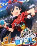  baseball black_hair blue_eyes character_name ganaha_hibiki happy idolmaster idolmaster_cinderella_girls jersey long_ahir ponytail sky sports 