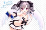  1girl angel_wings artist_name bikini_top breasts character_name drill_hair idolmaster idolmaster_cinderella_girls kanzaki_ranko long_hair open_mouth red_bull red_eyes silver_hair smile solo translated tsukigami_runa twin_drills twintails wings 