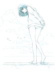  1girl bikini flip-flops hoodie monochrome original sandals short_hair sketch solo swimsuit traditional_media yoshitomi_akihito 
