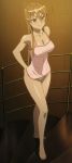  1girl ahoge blush brown_eyes brown_hair camisole full_body highschool_of_the_dead long_hair miyamoto_rei screencap smile solo standing stitched underwear 