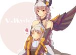  2girls ^_^ aasjet braid closed_eyes happy heart height_difference hug hug_from_behind looking_at_viewer multiple_girls puzzle_&amp;_dragons silver_hair smile twin_braids valkyrie_(p&amp;d) wings 
