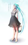  1girl aqua_hair bag hatsune_miku high_heels jewelry long_hair necklace see-through skirt solo twintails very_long_hair vocaloid wokada 